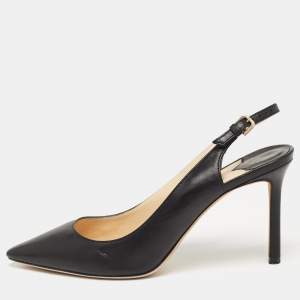 Pre Owned Jimmy Choo Black Leather Slingback Pumps Size 38