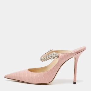 Jimmy Choo Pink Croc Embossed Leather Bing Mules Size 39