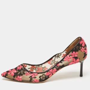 Pre Owned Jimmy Choo Multicolor Lace and Patent Pointed Pumps Size 37.5