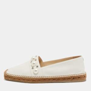 Jimmy Choo Cream Leather Dru Espadrille Flats Size 40