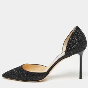 Pre Owned Jimmy Choo Black Glitter Logan Pointed Toe Pumps Size 39