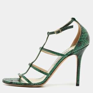 Jimmy Choo Green Embossed Snakeskin Dori Sandals Size 40