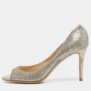 Jimmy Choo Silver/Gold Glitter Fabric Evelyn Pumps Size 39.5