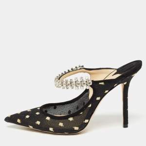 Pre Owned Jimmy Choo Black Mesh and Suede Bing Mules Size 37.5