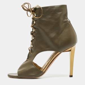 Jimmy Choo Green Leather Lace Up Ankle Boots Size 38  