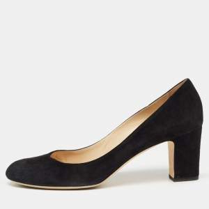 Pre Owned Jimmy Choo Black Suede Round Toe Block Heel Pumps Size 41