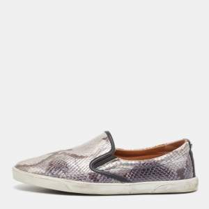Jimmy Choo Grey Python Embossed Leather Demi Slip On Sneakers Size 40