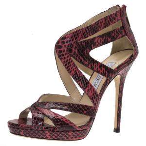 Pre Owned Jimmy Choo Pink Python Collar Platform Sandals Size 36.5