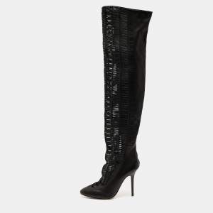 Jimmy Choo Black Leather Knee Length Boots Size 40