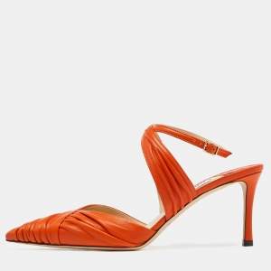 Jimmy Choo Orange Leather Pointed Toe Ankle Strap Pumps Size 39 