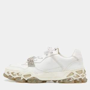 Pre Owned Jimmy Choo White Leather Diamond Crystal Embellished Sneakers Size 41