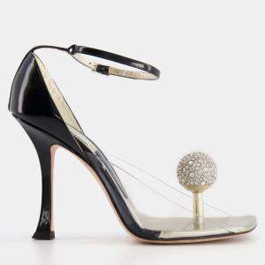 Jimmy Choo x Mugler Black Patent PVC Heels with Crystal Embellishments Size EU 37