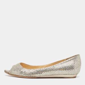 Jimmy Choo Gold/Silver Glitter Fabric Open Toe Flats Size 38
