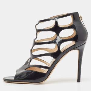 Jimmy Choo Black Patent Leather Cut Out Peep Toe Sandals Size 37
