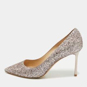 Jimmy Choo Pink Coarse Glitter Romy Pumps Size 38.5