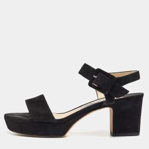 Pre Owned Jimmy Choo Black Suede Platform Ankle Strap Sandals Size 41