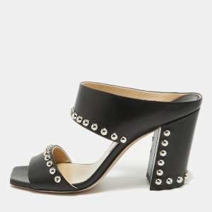 Jimmy Choo Black Leather Studs Embellished Mules Size 39