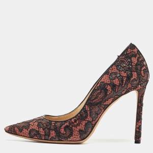 Jimmy Choo Pink/Black Lace and Mesh Pointed Toe Pumps Size 36