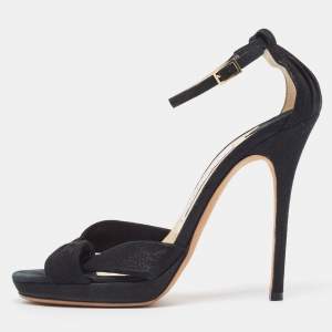 Jimmy Choo Black Laminated Suede Macy Ankle Strap Sandals Size 38