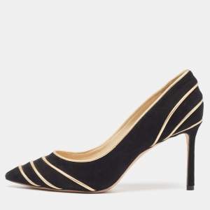 Jimmy Choo Black/Gold Suede and Leather Romy Pumps Size 38