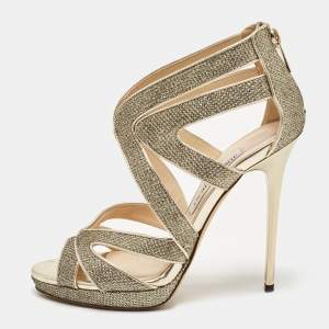 Jimmy Choo Gold Glitter and Leather Sandals Size 36 