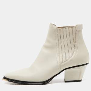 Jimmy Choo Off White Leather Ankle Boots Size 37