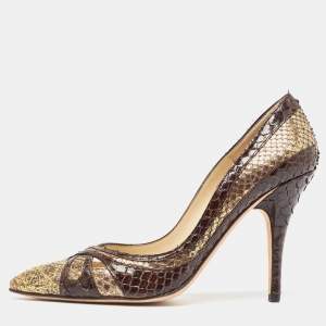 Jimmy Choo Brown/Gold Python Pointed Toe Pumps Size 37