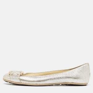 Jimmy Choo Silver Leather Morse Ballet Flats Size 38.5