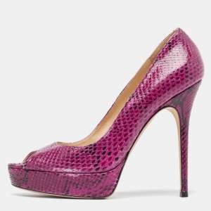 Jimmy Choo Two Tone Watersnake Peep Toe Platform Pumps Size 39.5