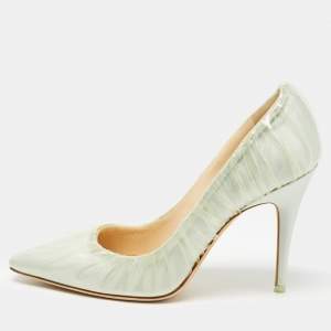 Jimmy Choo x Off-White Light Blue Satin and Pleated PVC Anne Pumps Size 39