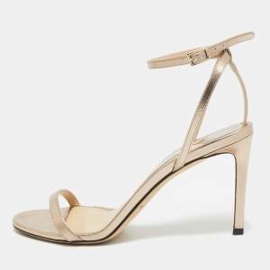 Jimmy Choo Gold Leather Minny Ankle Strap Sandals Size 38.5