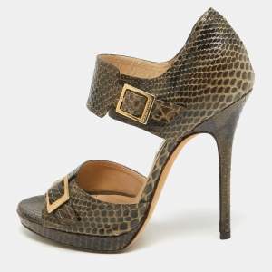 Jimmy Choo Green/Brown Python Buckle Pumps Size 36.5