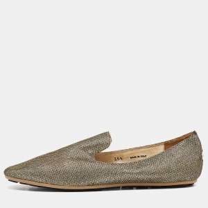 Jimmy Choo Gold Glitter Lame Fabric Slip On Smoking Slippers Size 35.5