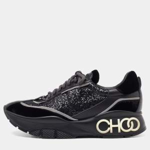 Pre Owned Jimmy Choo Black Glitter and Velvet Raine Sneakers Size 40