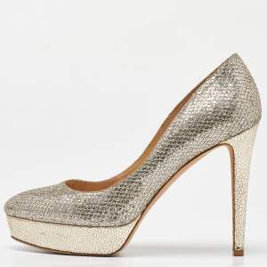 Jimmy Choo Gold Coarse Glitter Eros Platform Pumps Size 39.5