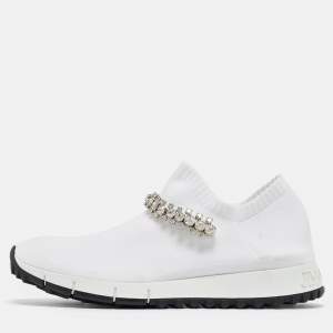 Pre Owned Jimmy Choo White Knit Fabric Verona Low Top Sneakers Size 36