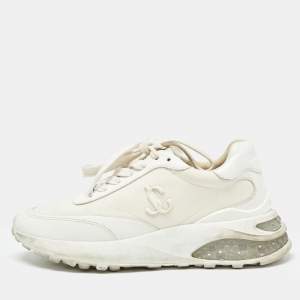 Jimmy Choo White Leather and Nylon Memphis Sneakers Size 37