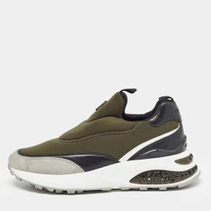 Pre Owned Jimmy Choo Green Fabric and Suede Diamond Slip On Sandals Size 39.5