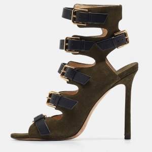 Jimmy Choo Green Suede Buckle Strappy Sandals Size 37