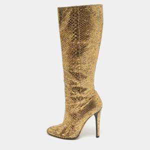 Jimmy Choo Gold Python Leather Knee Length Boots Size 37