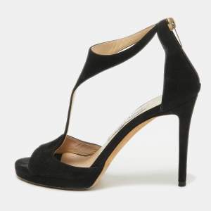 Jimmy Choo Black Suede Lana T Strap Sandals Size 36