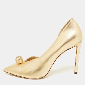 Pre Owned Jimmy Choo Gold Leather Sadira D'orsay Pumps Size 40