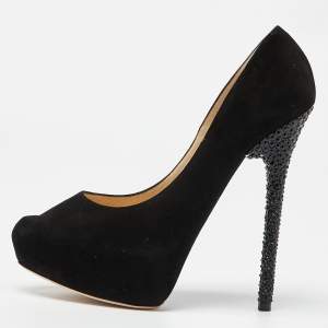 Jimmy Choo Black Suede Esam Crystal Embellished Pumps Size 39