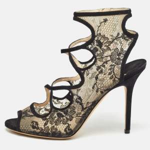 Jimmy Choo Black Lace and Suede Strappy Sandals Size 41