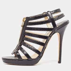 Jimmy Choo Black Snakeskin Glenys Sandals Size 38.5