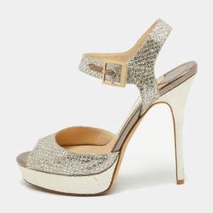 Jimmy Choo Silver Glitter Linda Ankle Strap Sandals Size 38