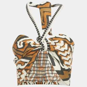 Pre Owned Johanna Ortiz Brown Printed Linen Bralette Top M