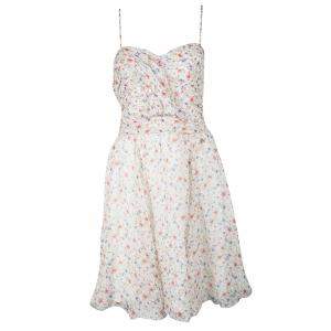 John Galliano Multicolor Floral Printed Silk Sleeveless Dress L