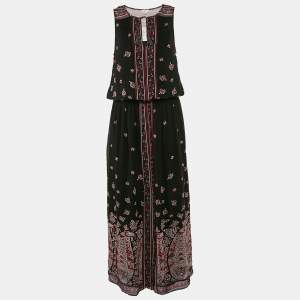 Joie Black/Multicolor Printed Silk Sleeveless Maxi Dress M