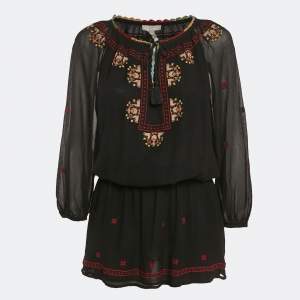 Joie Black Embroidered Silk Crepe Geromine Mini Dress XS